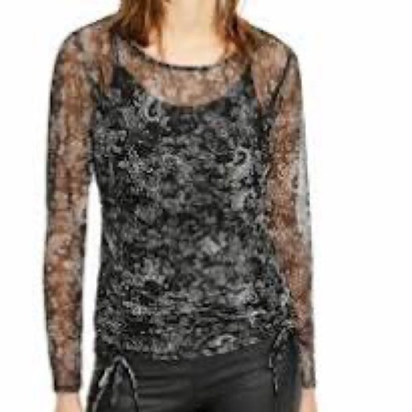 11. NWT INC Medium Ruched Black and White Paisley Drawstring Side Top - Picture 1 of 4